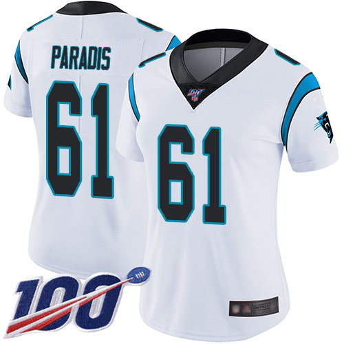 Carolina Panthers Limited White Women Matt Paradis Road Jersey NFL Football #61 100th Season Vapor Untouchable->women nfl jersey->Women Jersey
